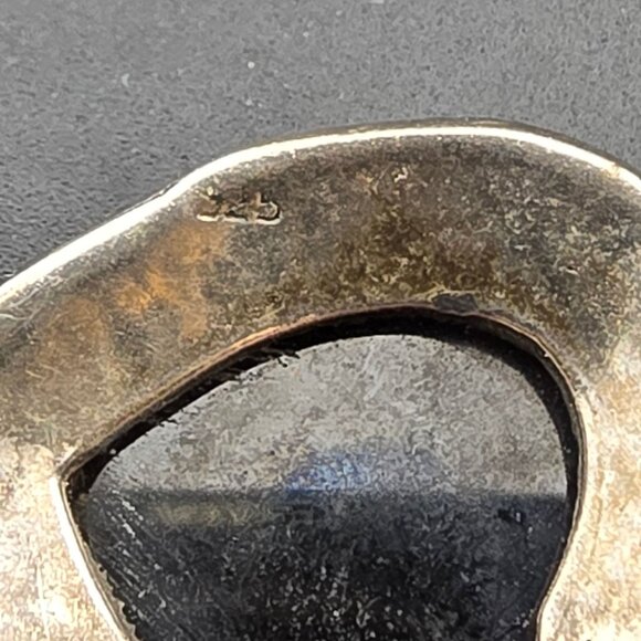 Vintage Heart-Shaped Marcasite & 925 Sterling Silver Pendant With Black Stone - Picture 3 of 11